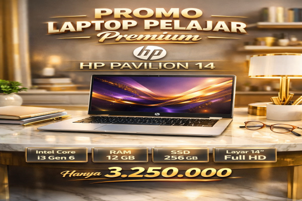 HP PAVILION 14 , TYPE BARU BODY SLIM, PROSESOR INTEL CORE I3 GEN 6 MEMORY RAM 12 GB STORAGE SSD 256 GB DISPLAY 14 INCH MULUS , WARNAH ABU-ABU, LECET